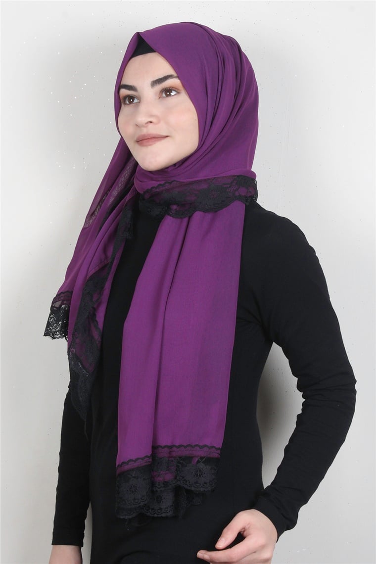 Krep Dantel Şal 1191-126 Mor