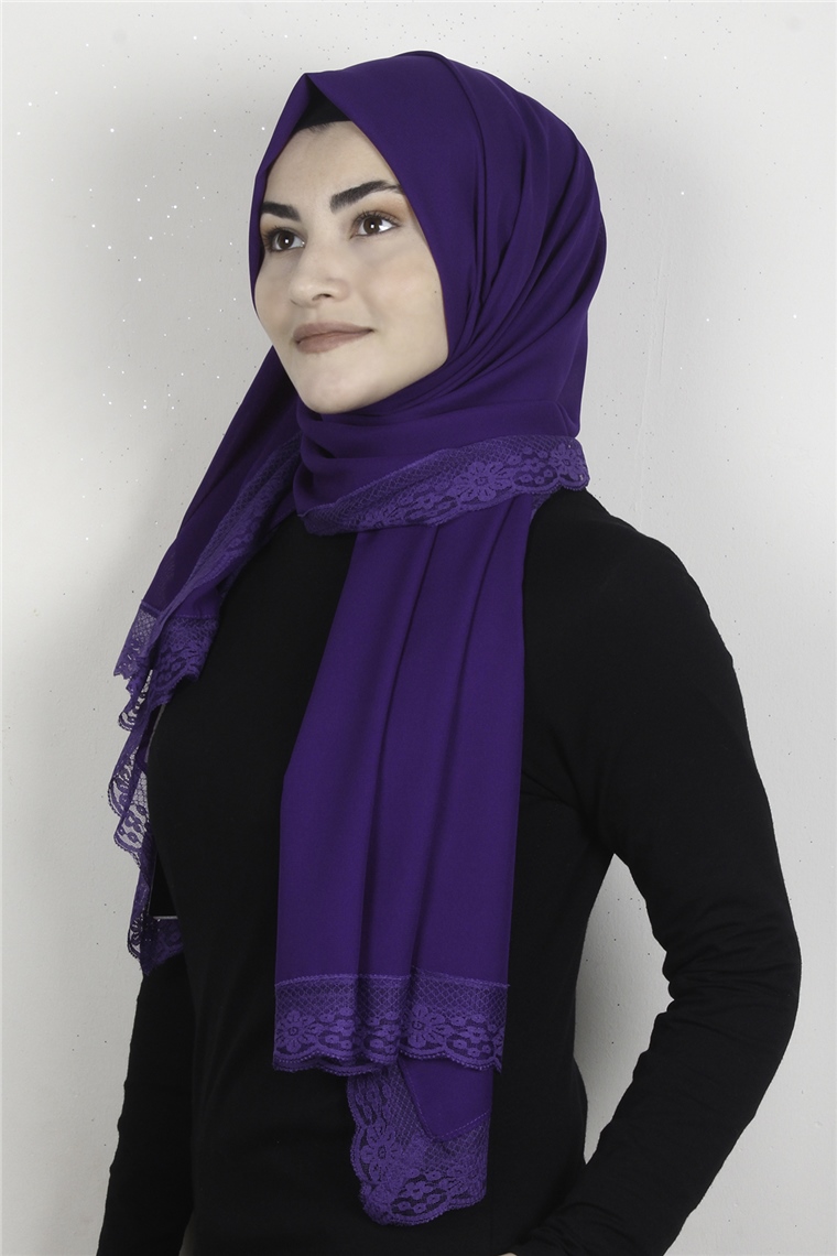 Krep Dantel Şal 1191-136 Mor