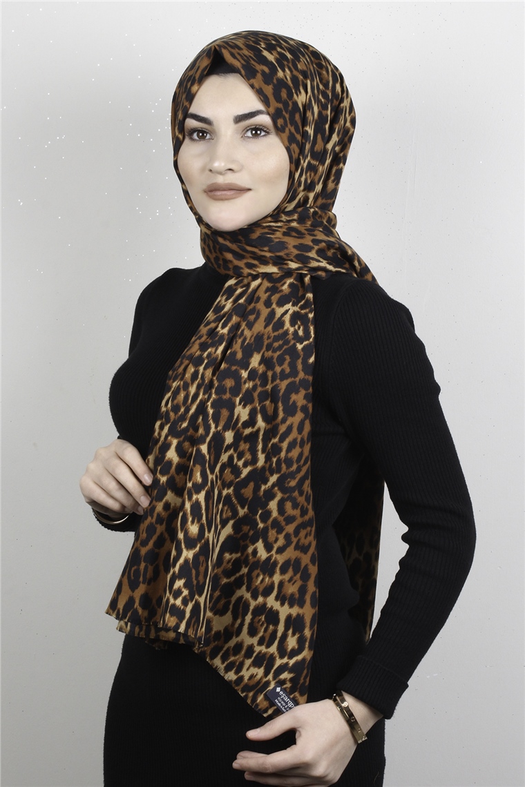 Leopar Desenli Şal 2680-12 Leopar Kahverengi