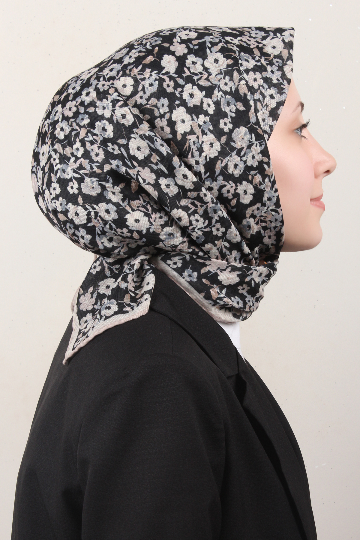 Lo'cella Pamuklu Soft Eşarp 4161-14 Siyah-Bej