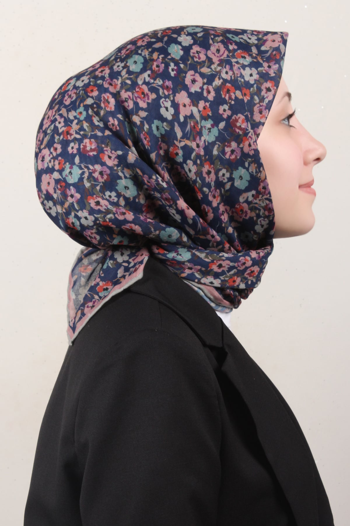 Lo'cella Pamuklu Soft Eşarp 4161-5 Lacivert-Pudra