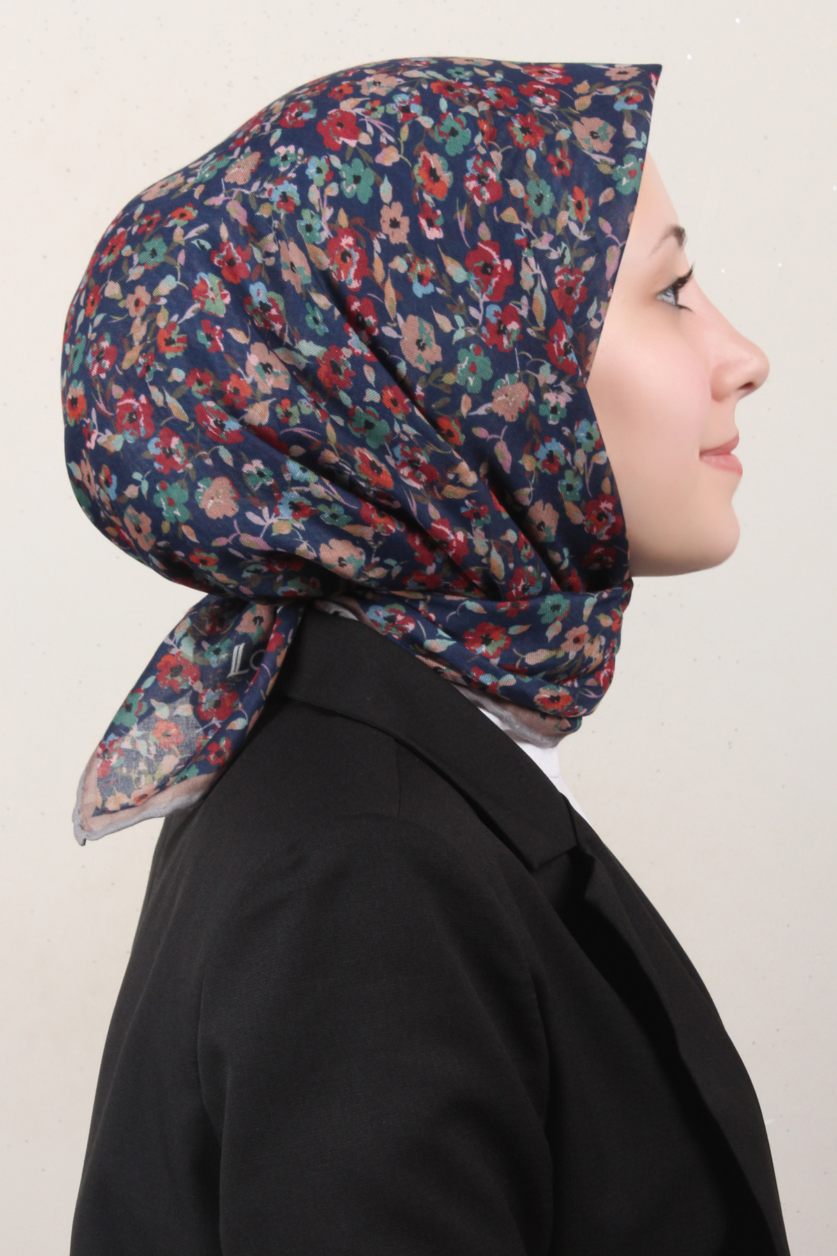 Lo'cella Pamuklu Soft Eşarp 4161-7 Lacivert-Taş