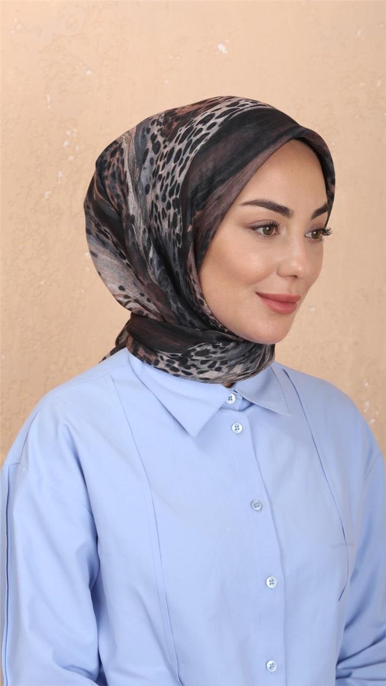 Lo'cella Pamuklu Soft Eşarp 4534-8 Siyah-Kahve 