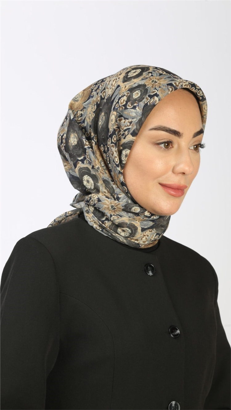 Lo'cella Pamuklu Soft Eşarp 4550-10 Lacivert-Füme 