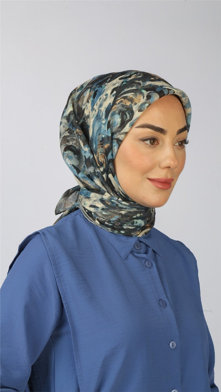 Lo'cella Pamuklu Soft Eşarp 4553-9 Mavi 