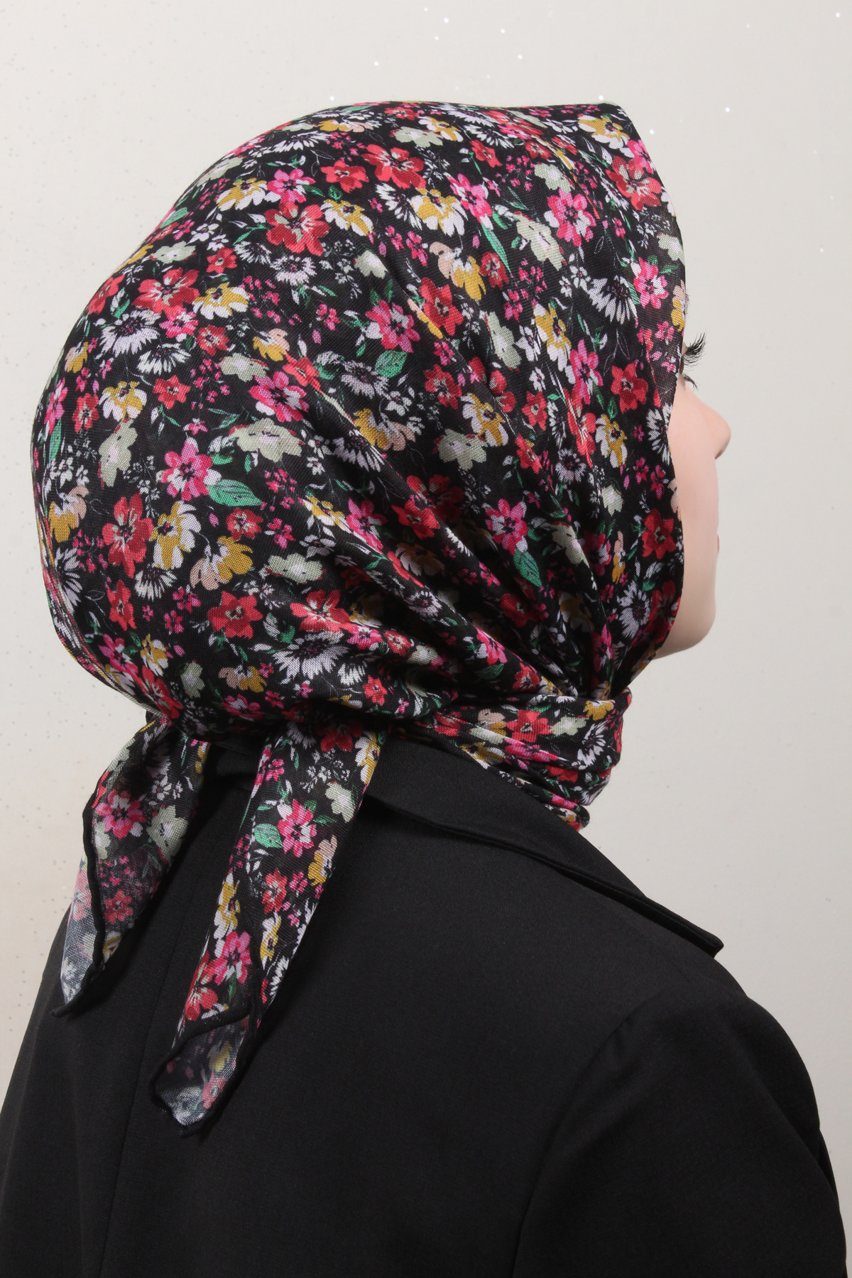 Lop'Res Pamuklu Soft Eşarp 4151-3 Siyah-Pembe