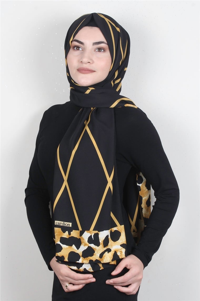 Medine Desenli Şal 1802-1 Siyah-Gold