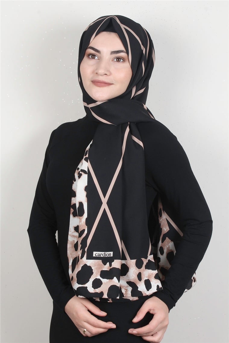 Medine Desenli Şal 1802-7 Siyah-Pudra