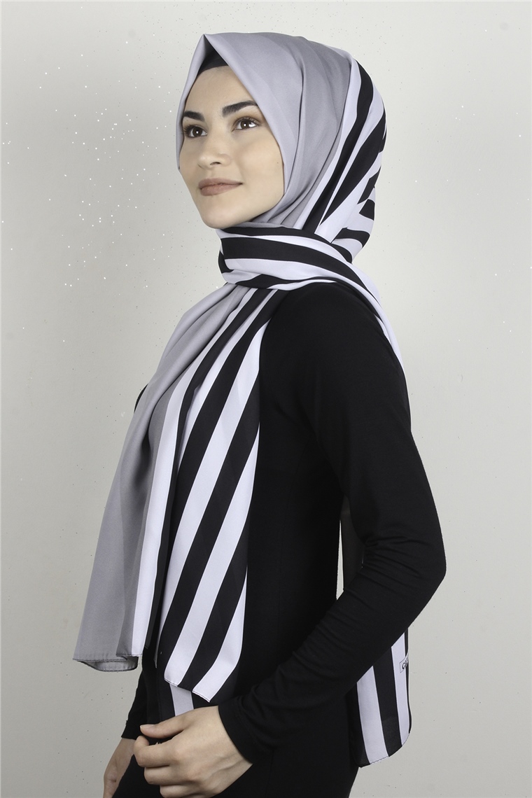 Medine Desenli Şal 1803-6 Gri