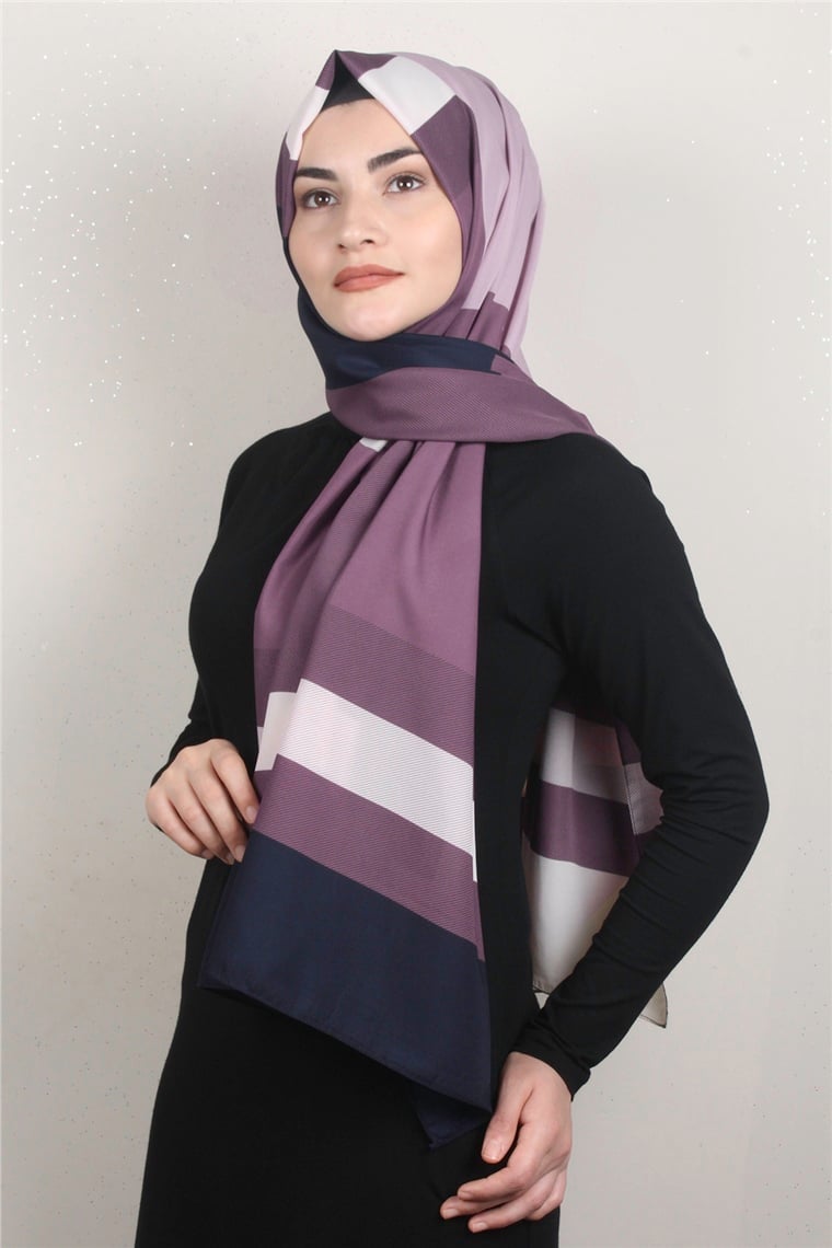 Medine Desenli Şal 1805-11 Ekose Leylak