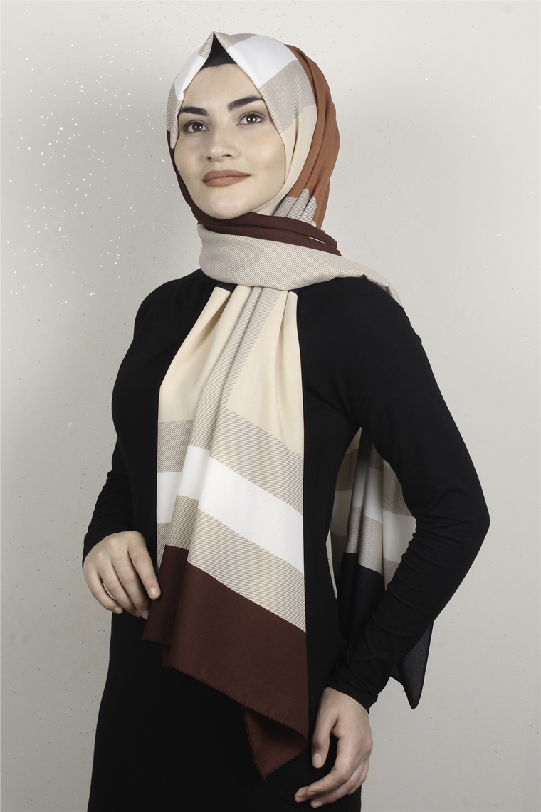 Medine Desenli Şal 1805-8 Ekose Kızıl Toprak