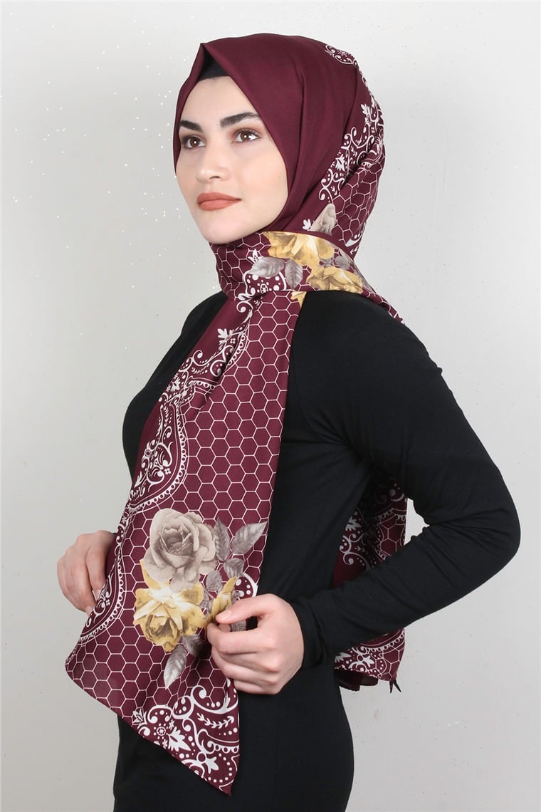 Medine Desenli Şal 1808-4 Bordo