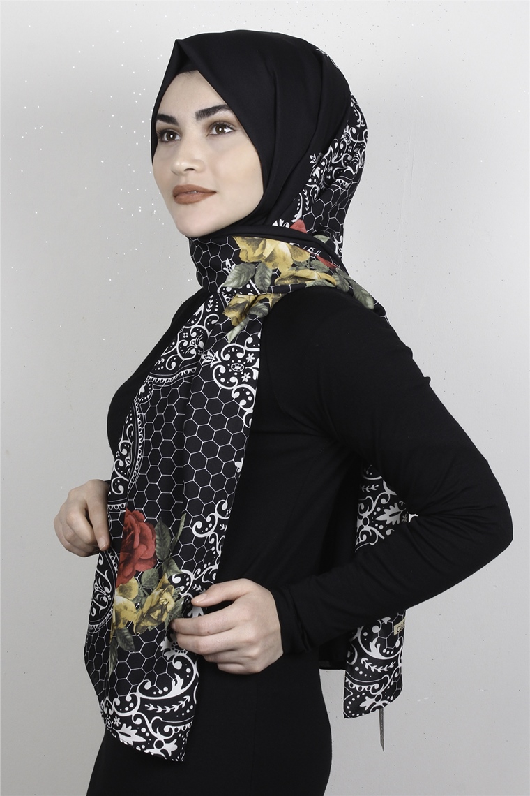 Medine Desenli Şal 1808-6 Siyah