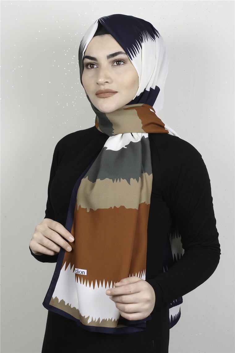 Medine Desenli Şal 1809-10 Lacivert-Kiremit