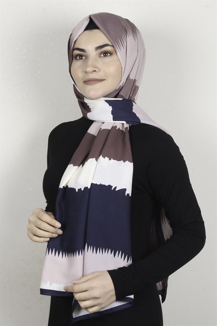 Medine Desenli Şal 1809-11 Lacivert-Pudra