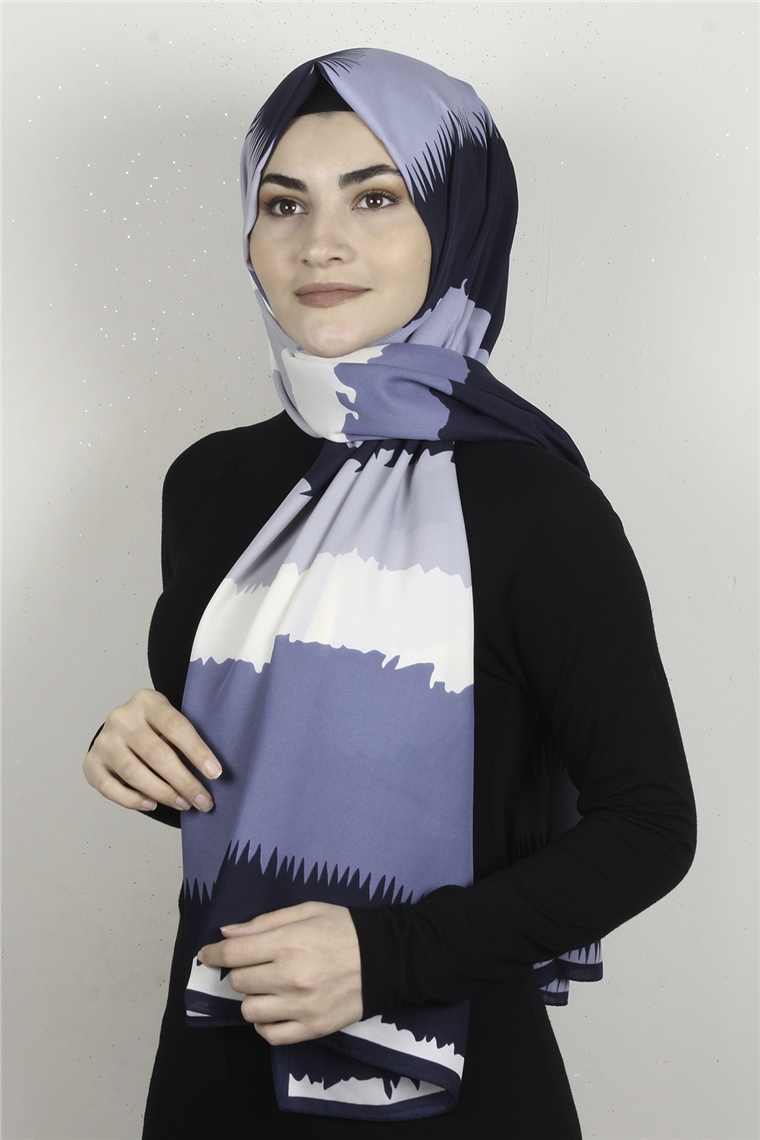 Medine Desenli Şal 1809-13 Mavi