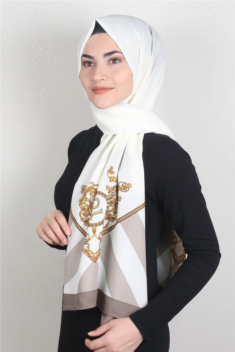 Medine Desenli Şal 1819-12 Ekru-Taş
