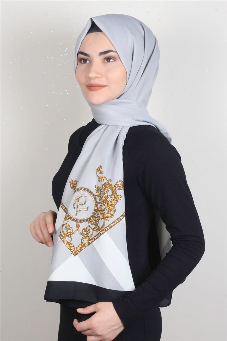 Medine Desenli Şal 1819-8 Gri