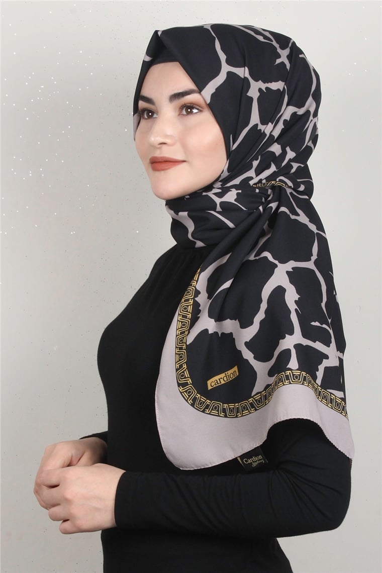 Medine Desenli Şal 1826-10 Taş Siyah-Bej