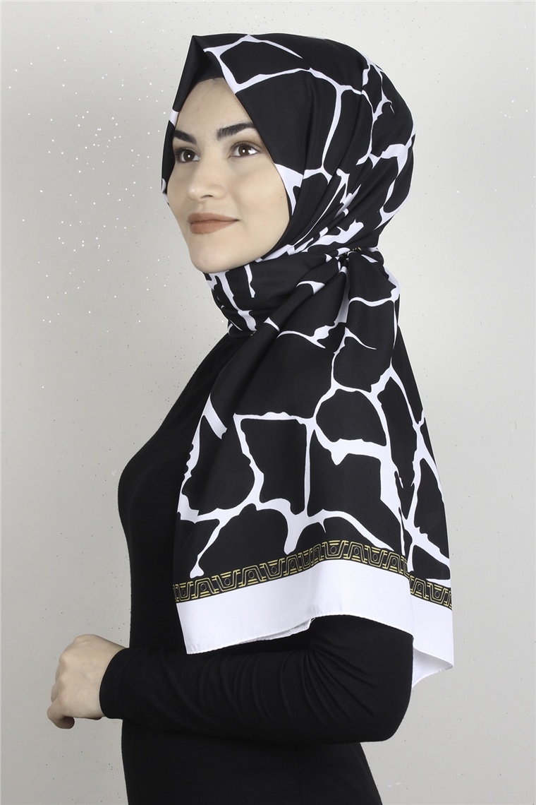 Medine Desenli Şal 1826-13 Taş Siyah-Beyaz