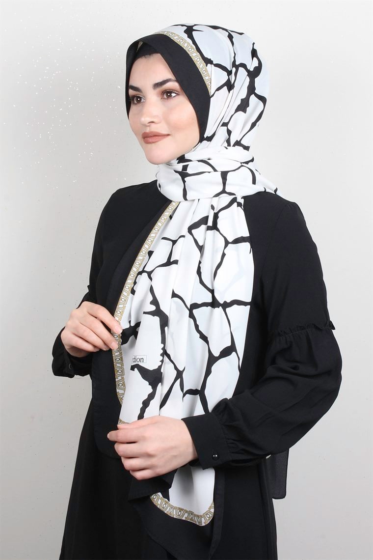 Medine Desenli Şal 1826-5 Beyaz
