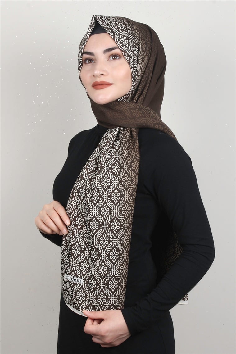Medine Desenli Şal 1827-10 Etnik Acı Kahve