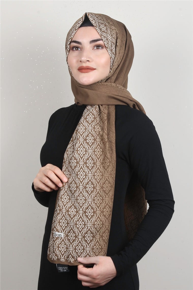 Medine Desenli Şal 1827-12 Etnik Karamel