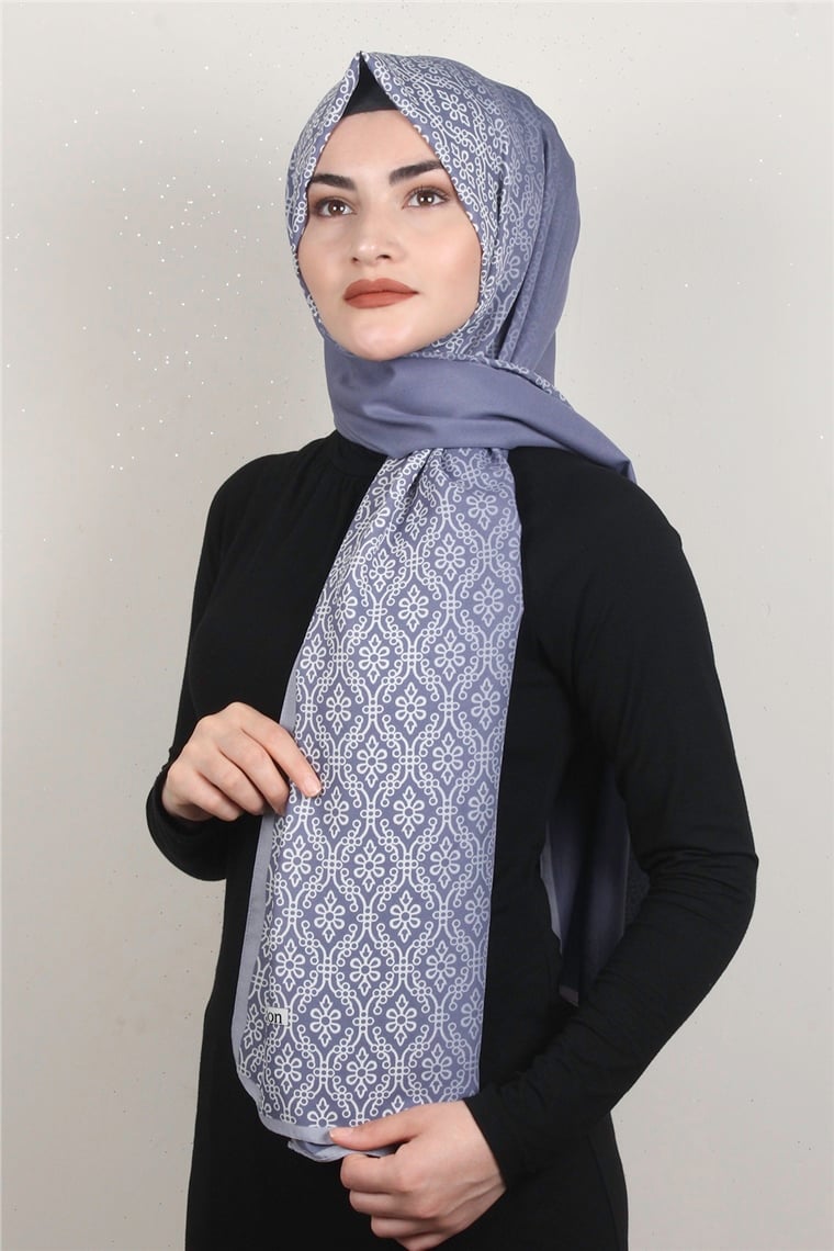 Medine Desenli Şal 1827-18 Etnik İndigo