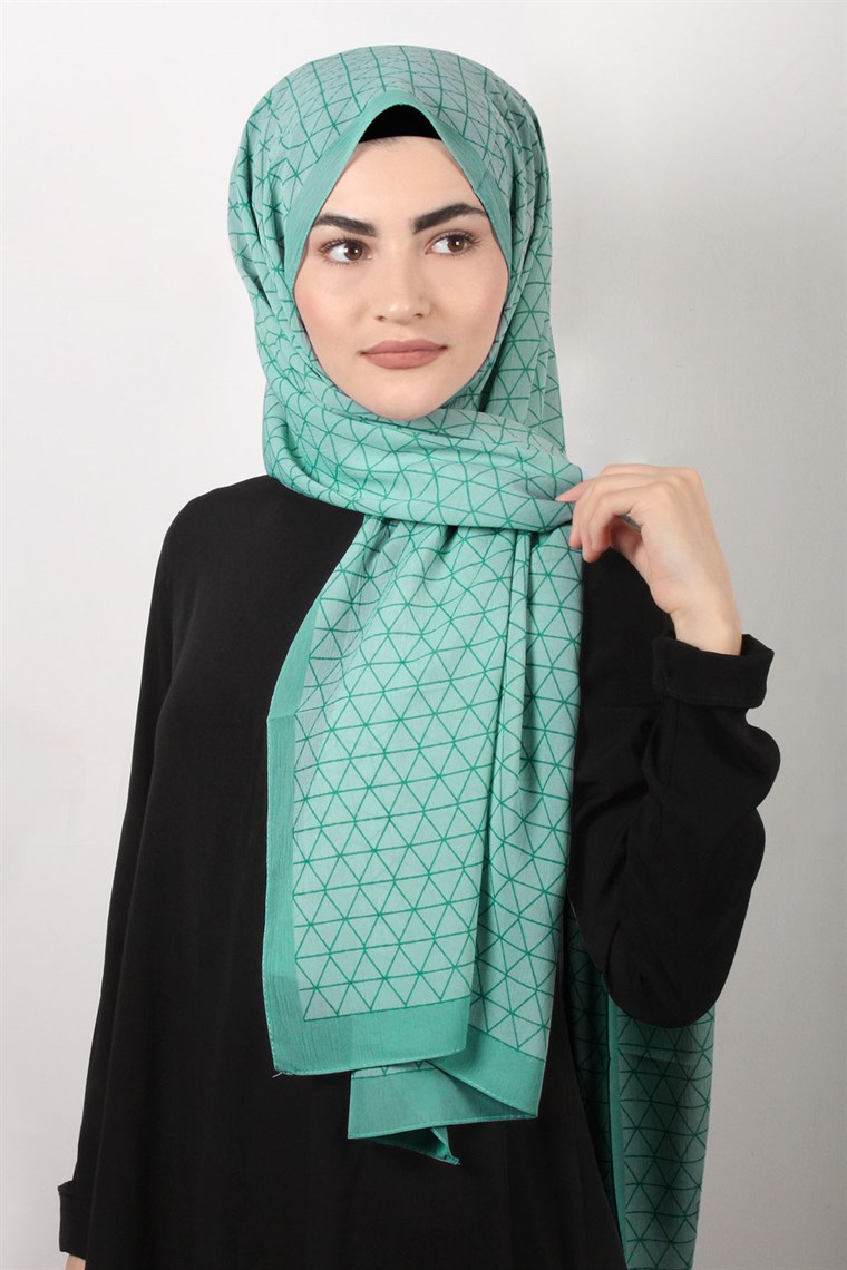 Medine Desenli Şal 1840-55 Geometrik Su Yeşili