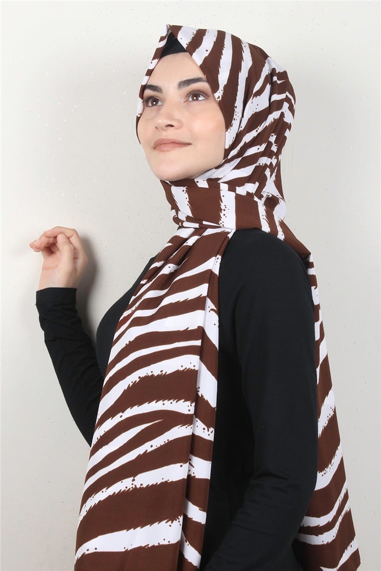 Medine Desenli Şal 1895-1 Zebra Kahverengi