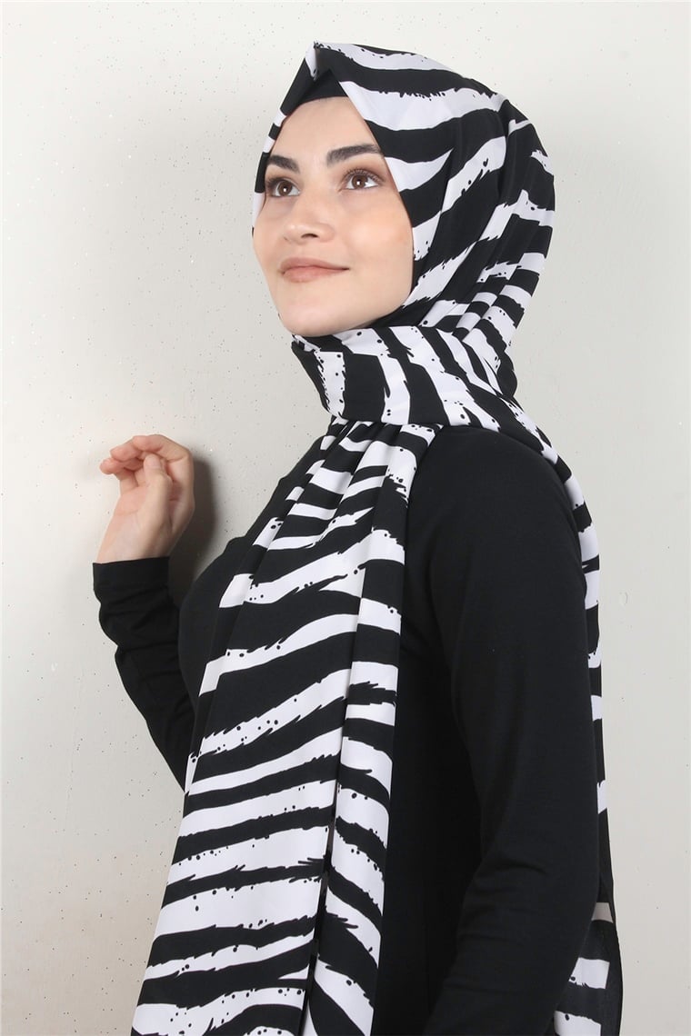 Medine Desenli Şal 1895-2 Zebra Siyah