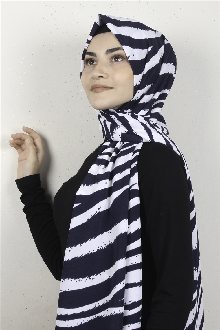 Medine Desenli Şal 1895-3 Zebra Lacivert