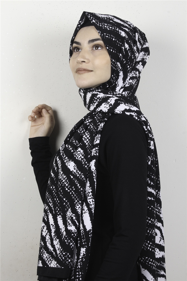 Medine Desenli Şal 1895-6  Zebra Siyah
