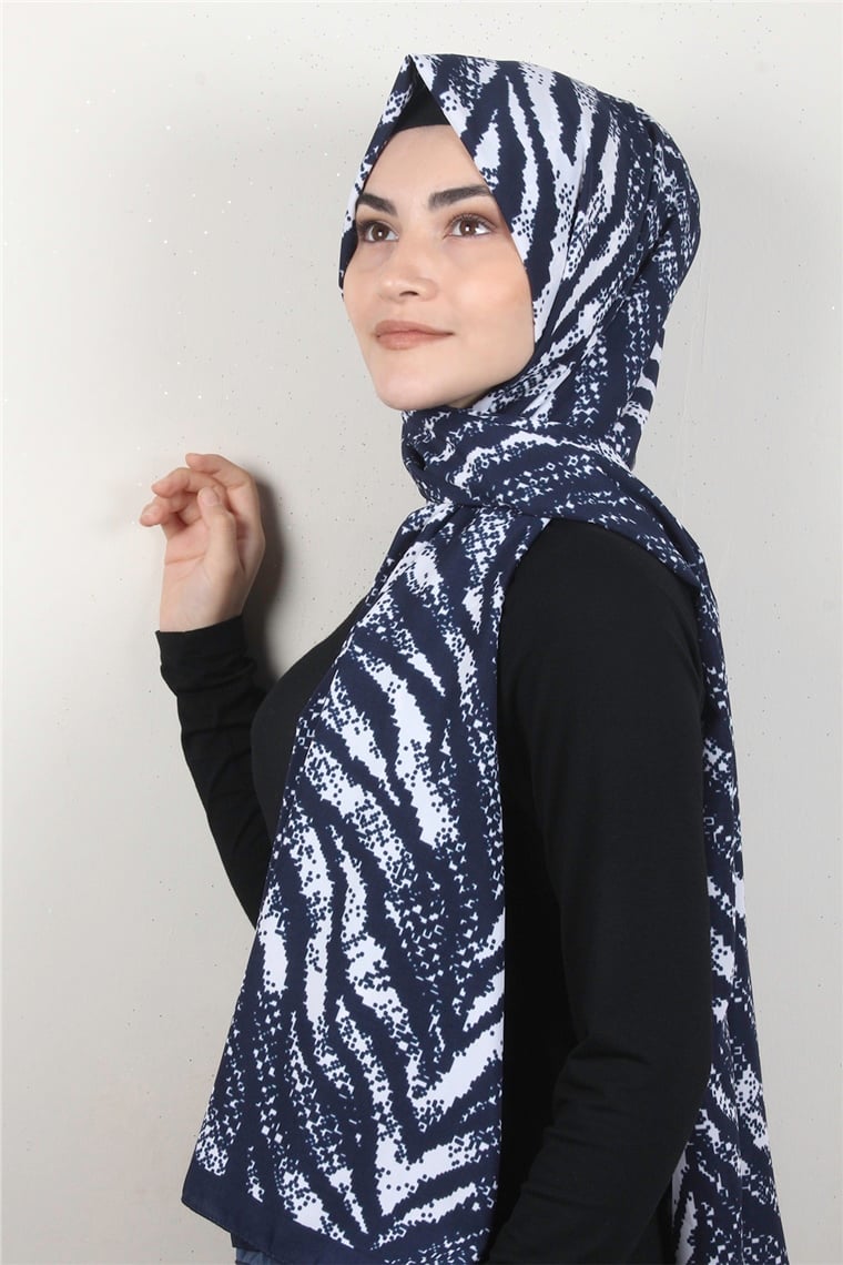 Medine Desenli Şal 1895-7 Zebra Lacivert