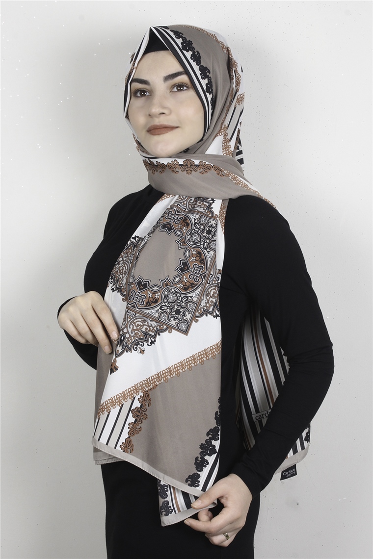 Medine Desenli Şal 1896-3 Vizon