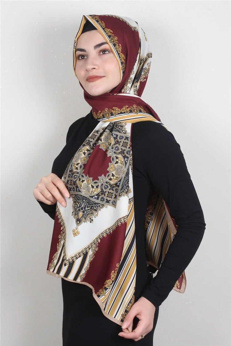 Medine Desenli Şal 1896-7 Bordo-Sarı