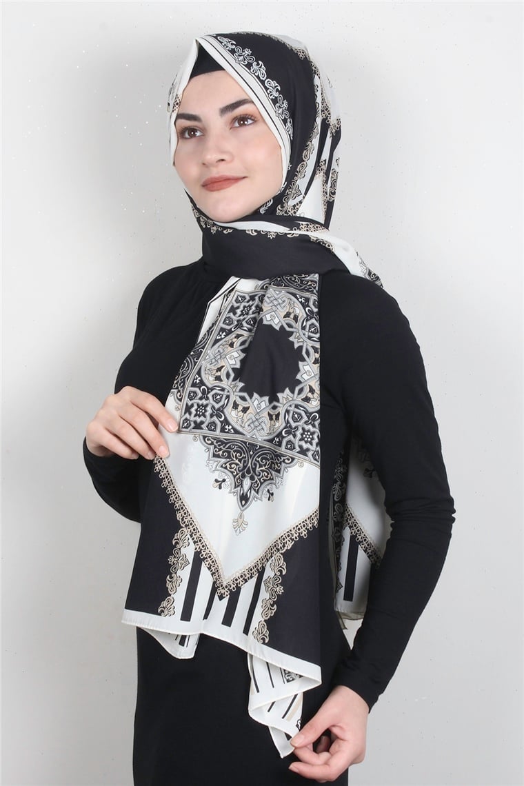 Medine Desenli Şal 1896-8 Siyah-Beyaz