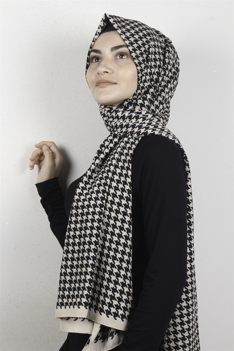 Medine Desenli Şal 2418-1 Siyah-Sütlü Kahve
