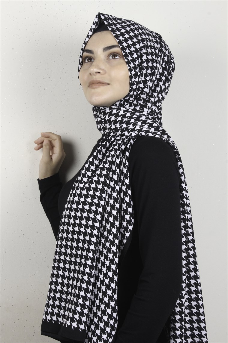 Medine Desenli Şal 2418-3 Siyah Beyaz