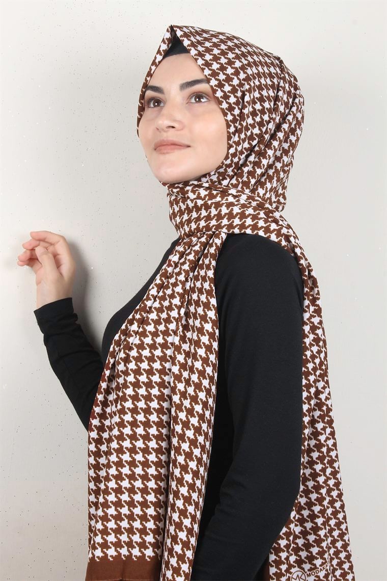 Medine Desenli Şal 2418-4 Kahverengi