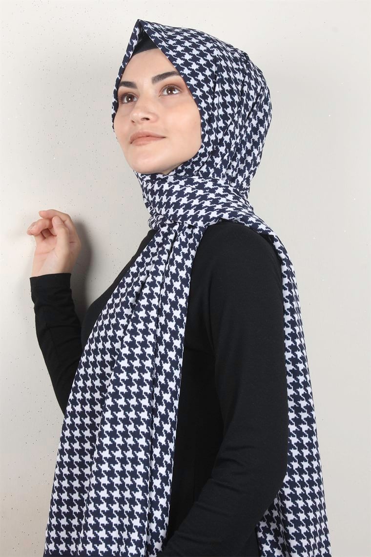 Medine Desenli Şal 2418-5 Lacivert