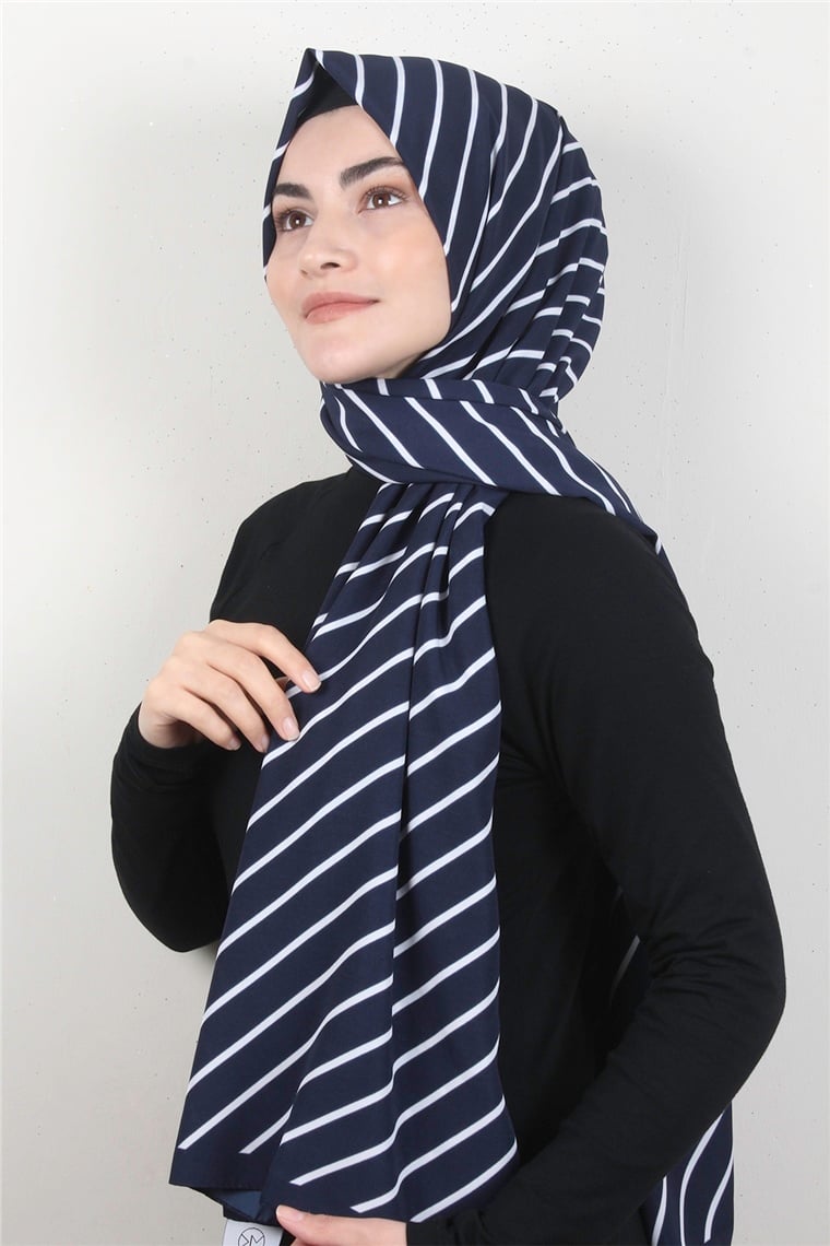 Medine Desenli Şal 2419-3 Lacivert