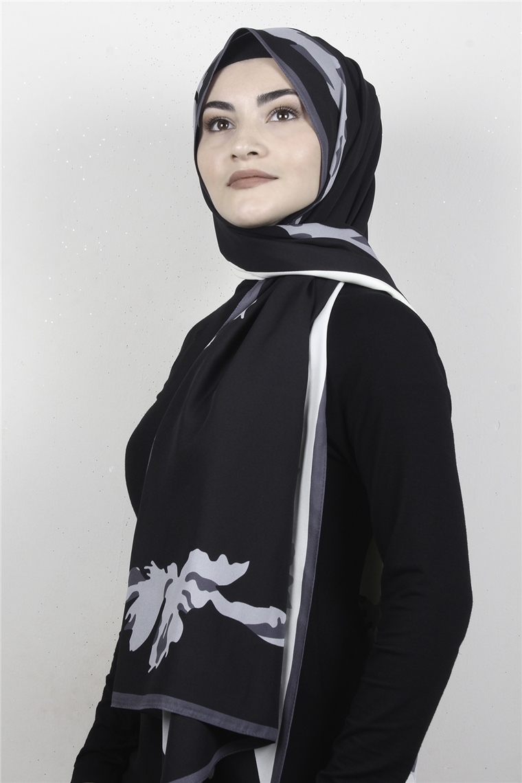 Medine Desenli Şal 2420-6 Siyah-Gri