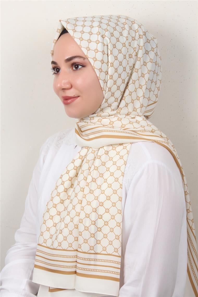 Medine Desenli Şal 2421-1 Ekru-Karamel
