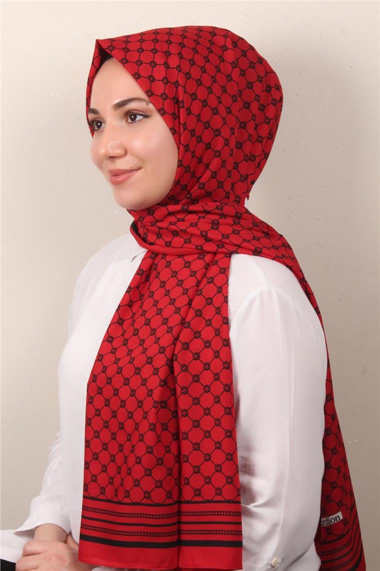 Medine Desenli Şal 2421-17 Kırmızı