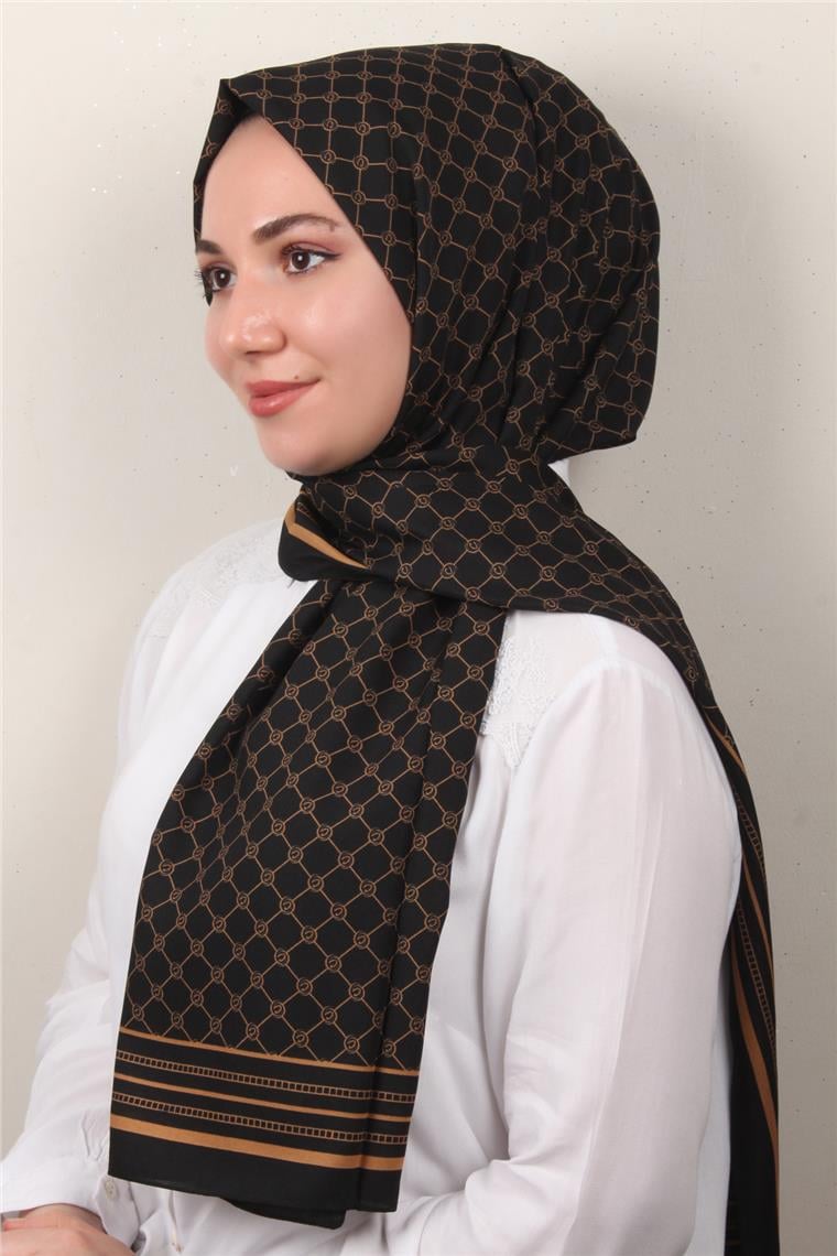 Medine Desenli Şal 2421-8 Siyah
