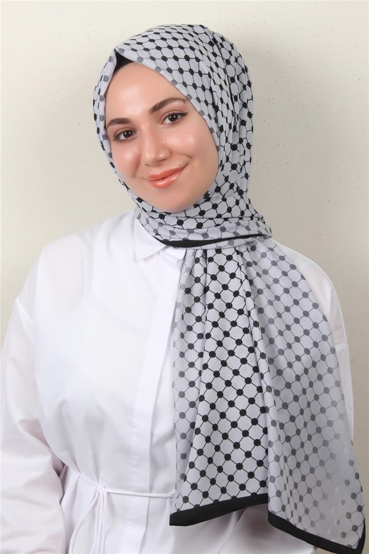Medine Desenli Şal 2422-11 Gümüş