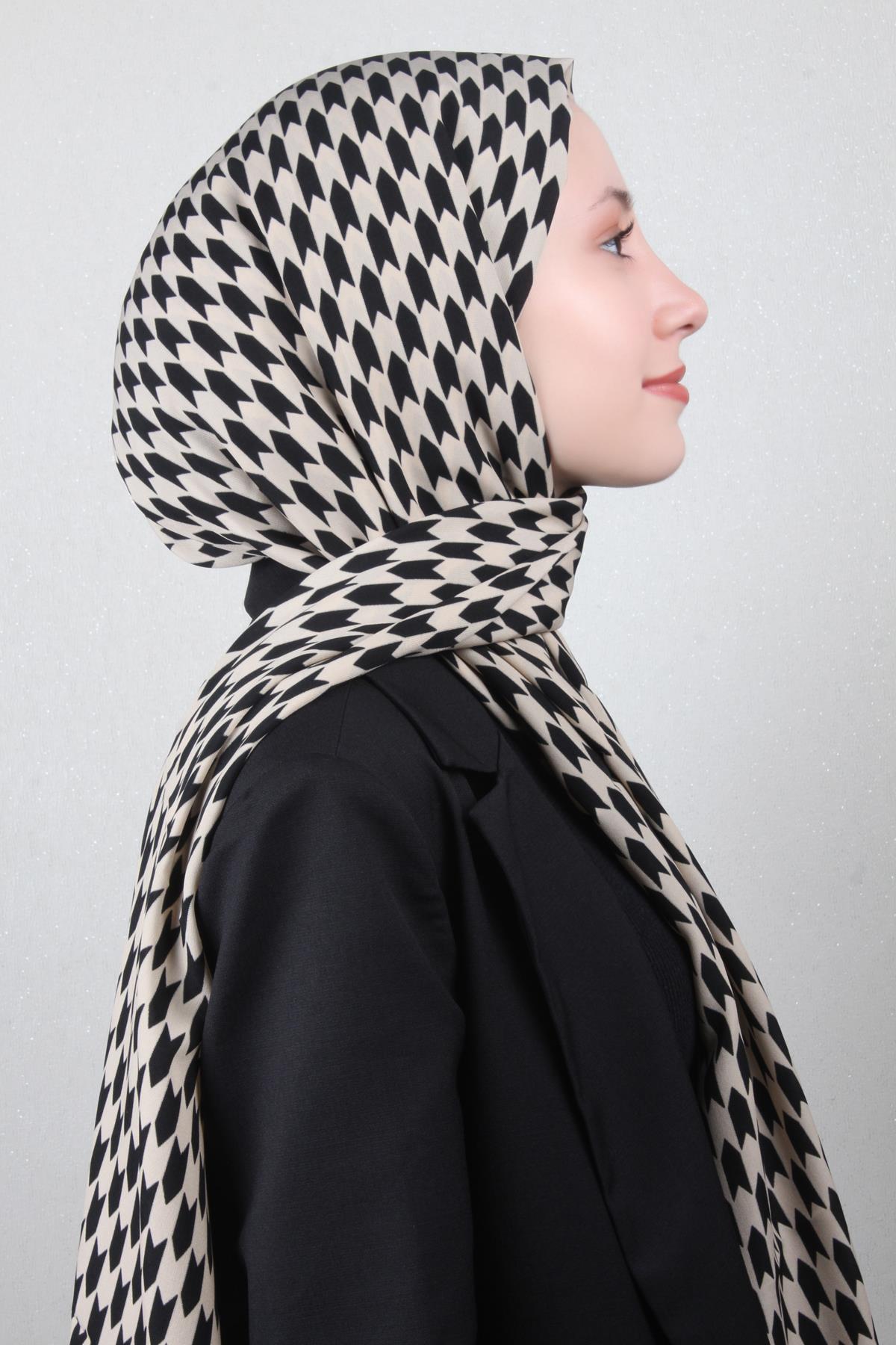 Medine Desenli Şal 2425-8 Kaz Ayağı
