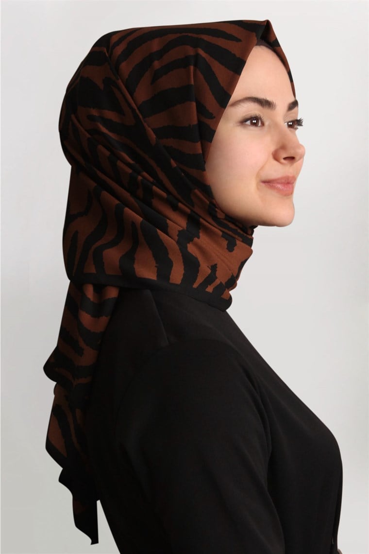 Medine Desenli Şal Eşarppark 1840-1 Zebra Kiremit Siyah