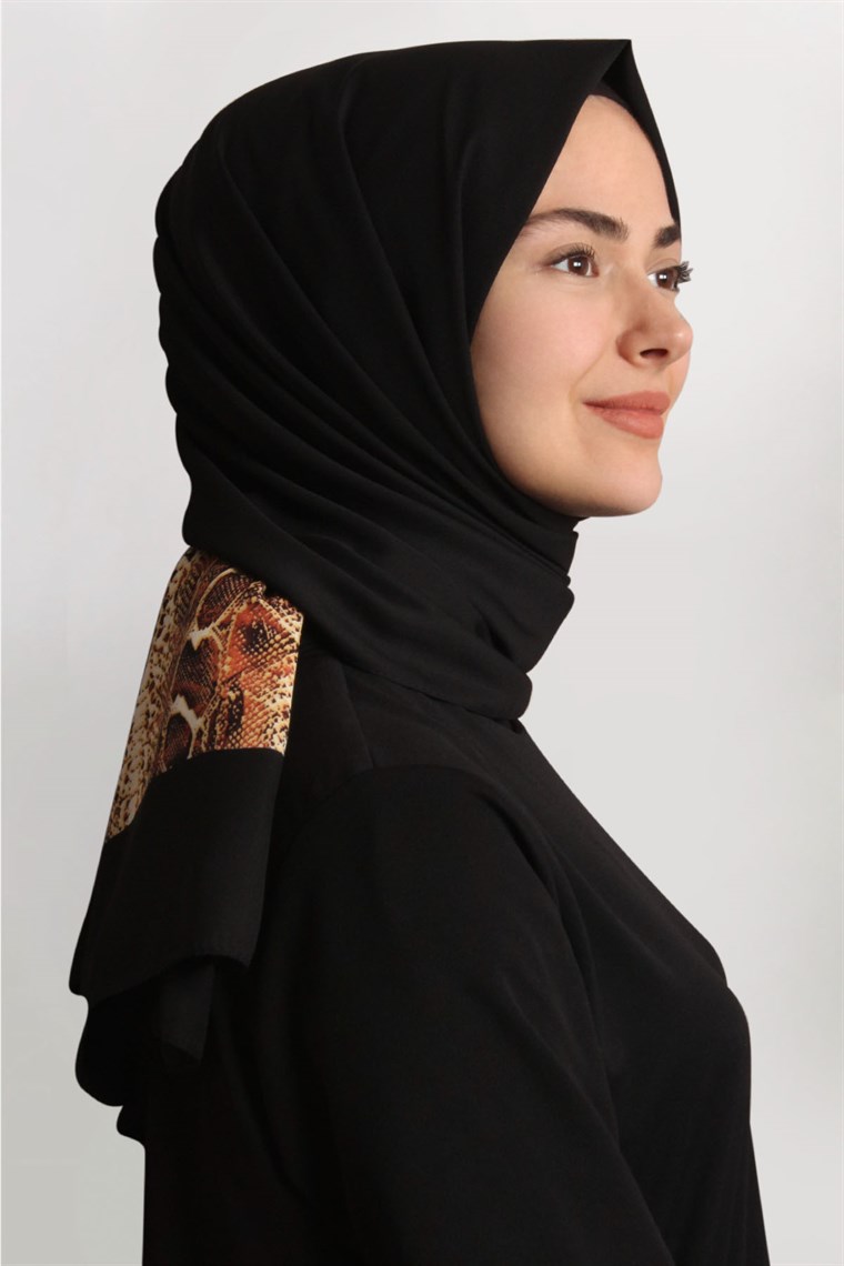 Medine Desenli Şal Eşarppark 1840-10 Siyah Yılan Derisi